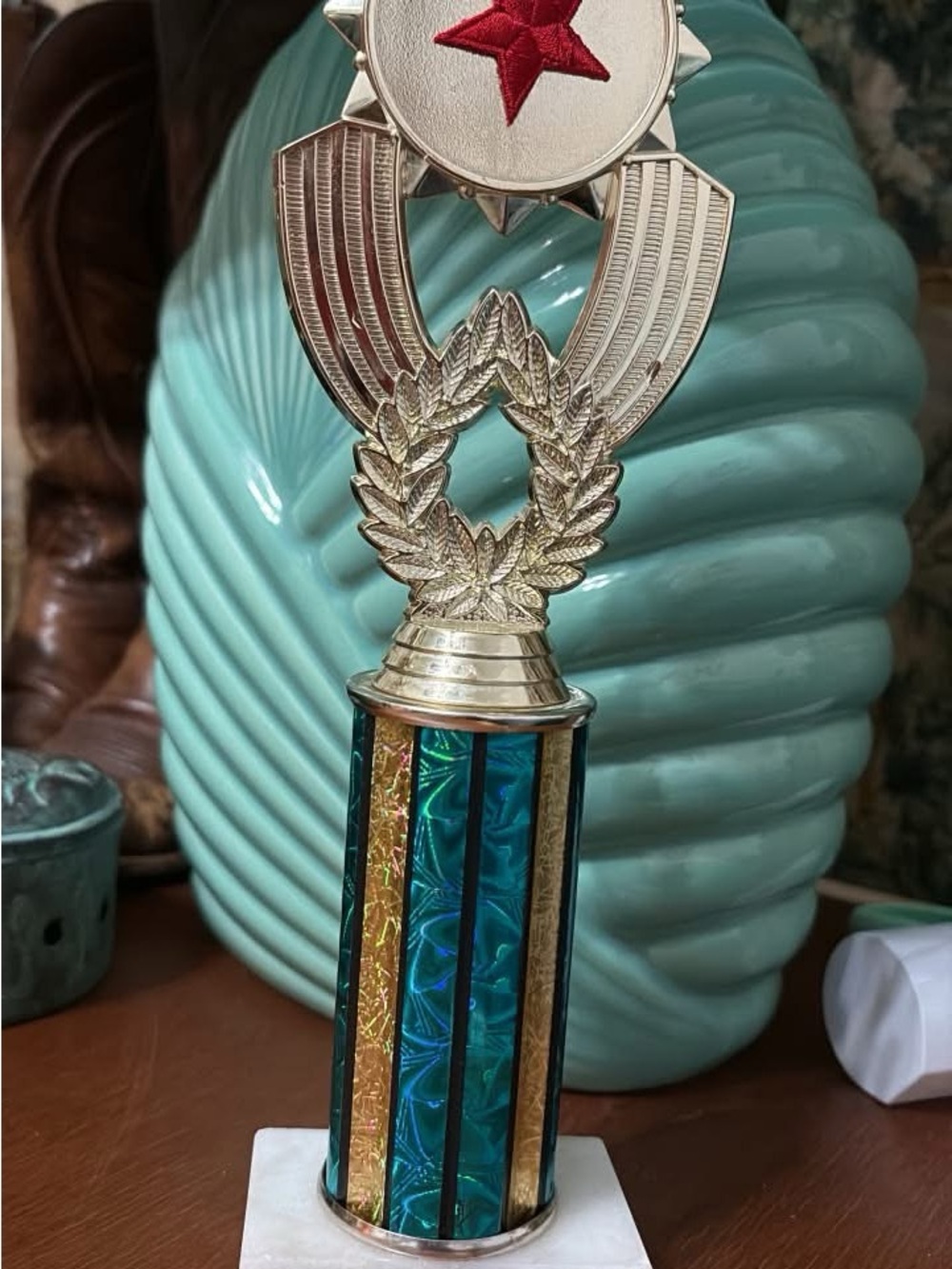 Funny quote Gold and Teal Decorative Trophy Accent - Home Accents